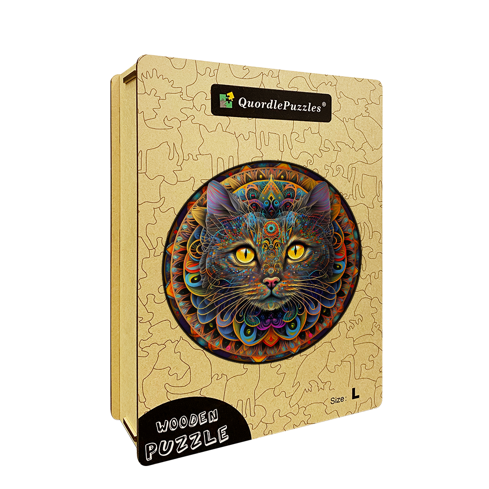 Mandala-Katze-Holzpuzzle