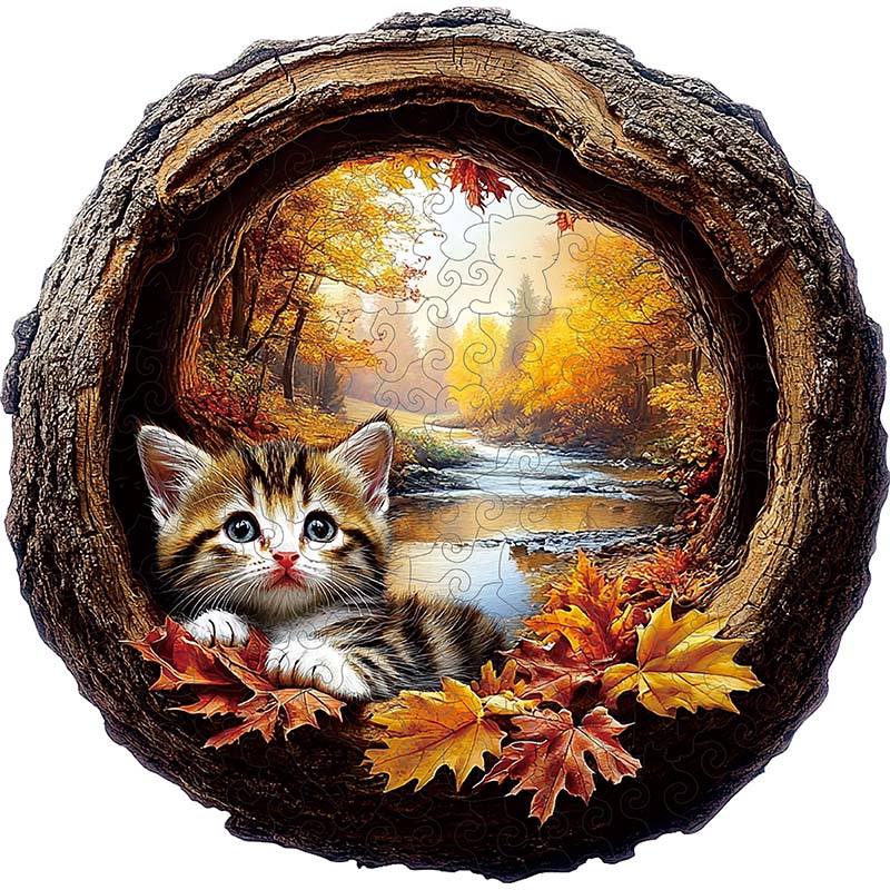 3D Herbst-Kätzchen Holzpuzzle