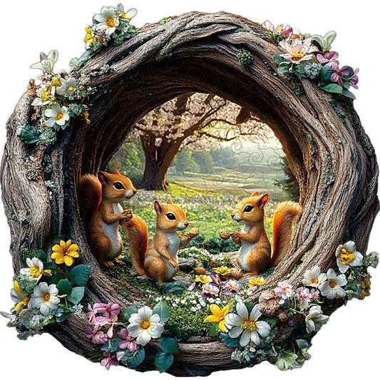3D Eichhörnchen im Frühling Holzpuzzle