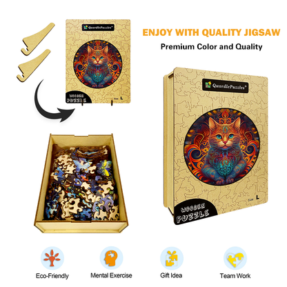 Mandala-Katze - Herr des Feuers Holzpuzzle
