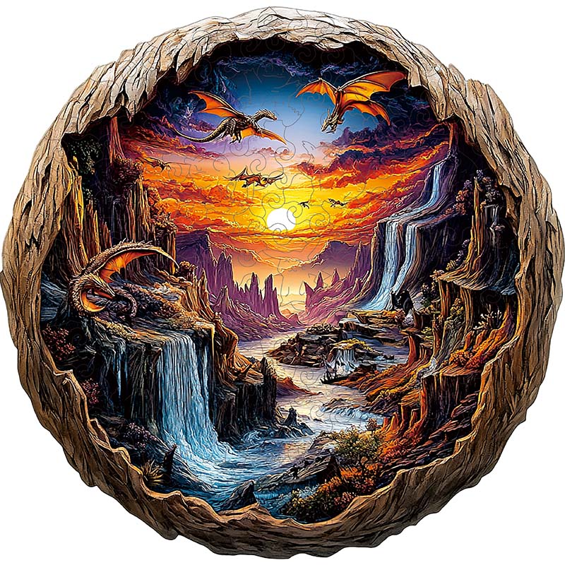 3D Drachen Sonnenuntergang Holzpuzzle