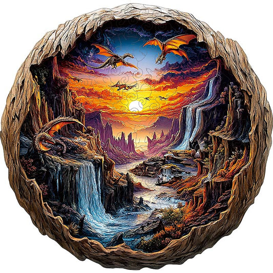 3D Drachen Sonnenuntergang Holzpuzzle