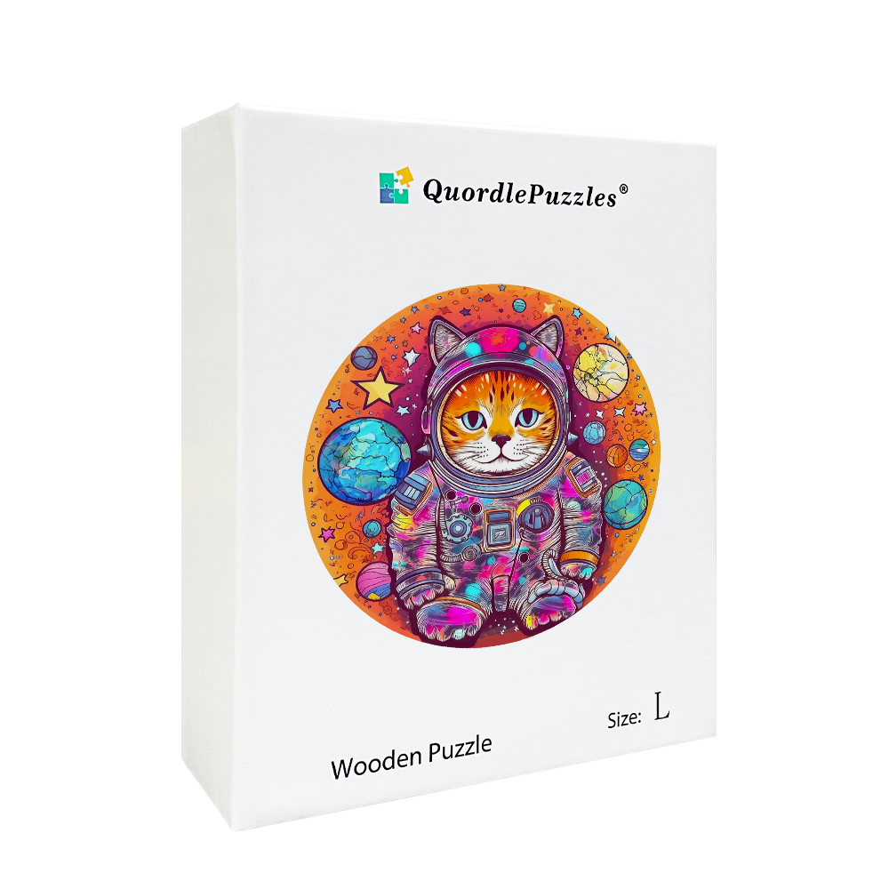 Lustiges Astronauten-Katze-Holzpuzzle