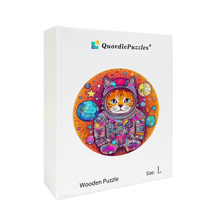 Lustiges Astronauten-Katze-Holzpuzzle