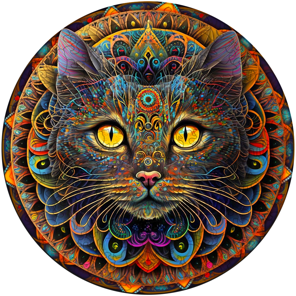 Mandala-Katze-Holzpuzzle