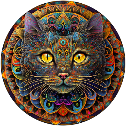 Mandala-Katze-Holzpuzzle