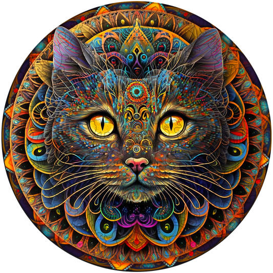 Mandala-Katze-Holzpuzzle