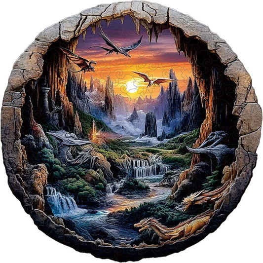 3D Drachen bei Dämmerung Holzpuzzle