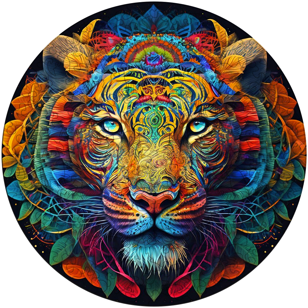 Abstraktes buntes Tiger-Holzpuzzle