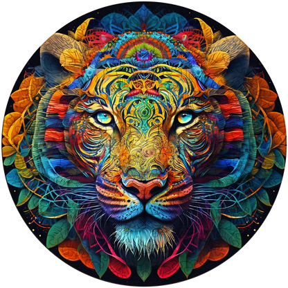 Abstraktes buntes Tiger-Holzpuzzle