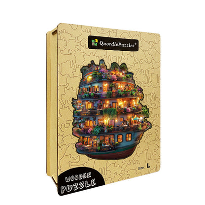 Blumen Gefülltes Schwimmendes Schiff Holz-Puzzle