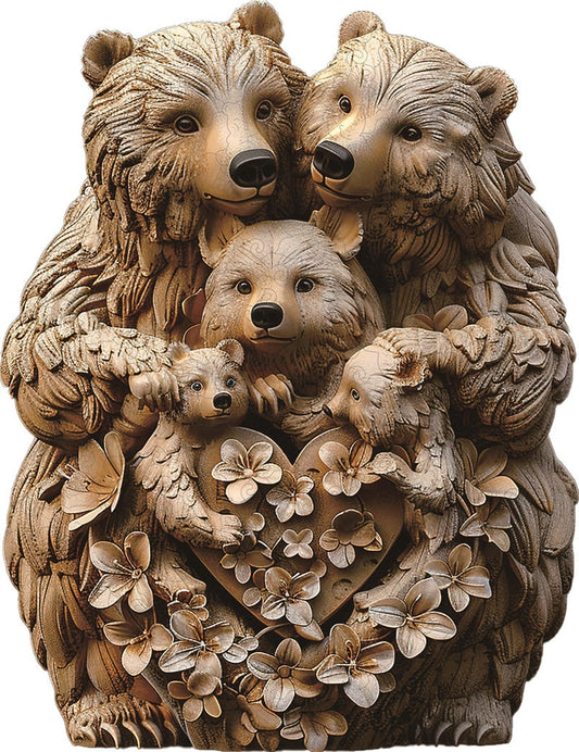 Bärenfamilie in Geschnitztem Herz Holz-Puzzle