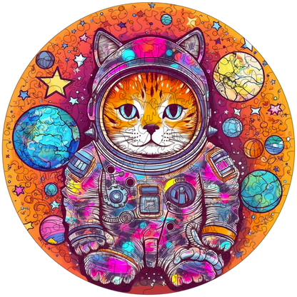 Lustiges Astronauten-Katze-Holzpuzzle