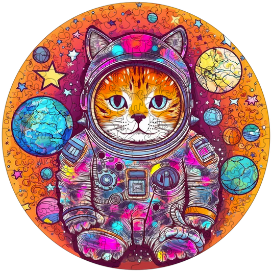Lustiges Astronauten-Katze-Holzpuzzle