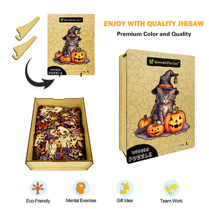 Katzen-Hexenhut, Kürbis, Halloween-Vinylaufkleber