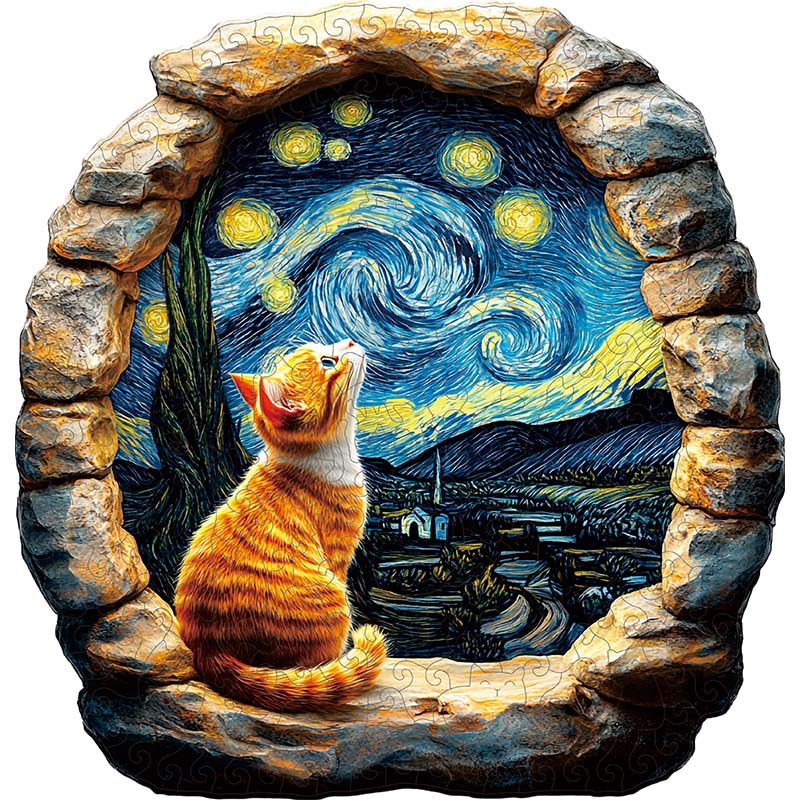 3D Sternennacht Katze Holzpuzzle