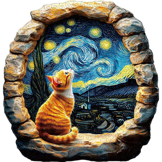 3D Sternennacht Katze Holzpuzzle