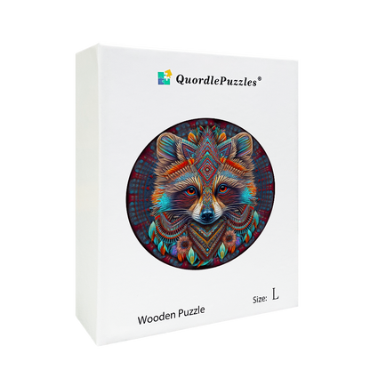 Mandala-Waschbär-Holzpuzzle
