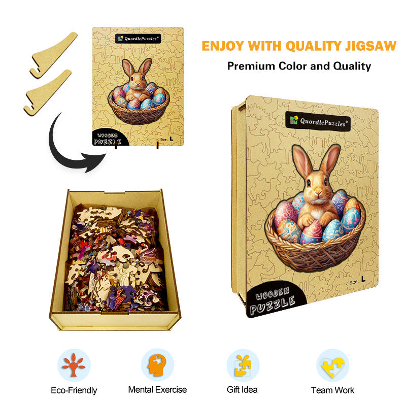 3D hase im korb holzpuzzle