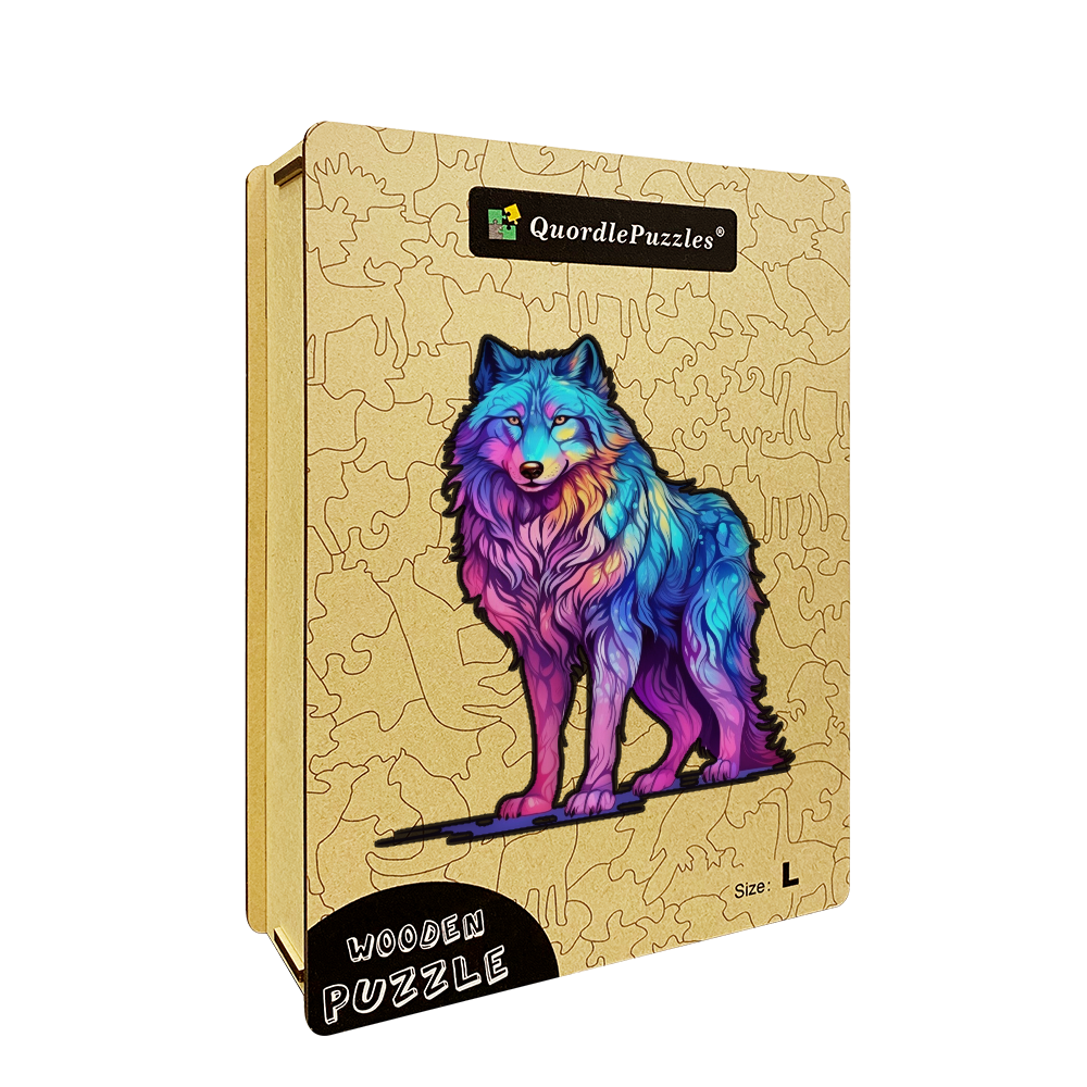 Majestic Rainbow Wolf Holzpuzzle