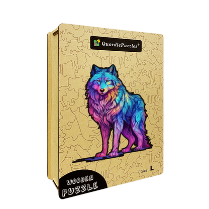 Majestic Rainbow Wolf Holzpuzzle
