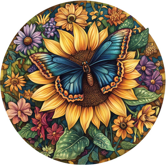 Zonnebloem en vlinder  holzpuzzle