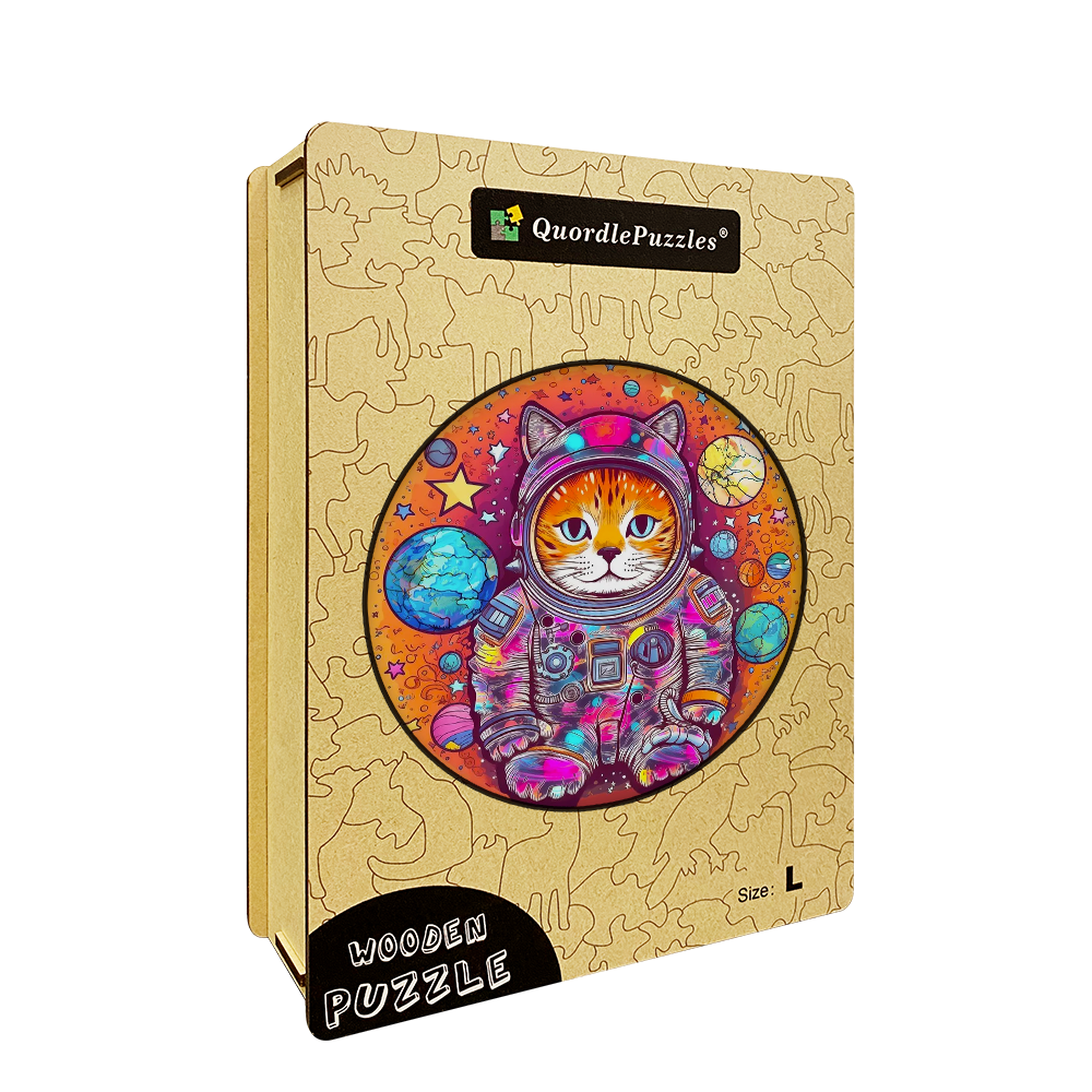 Lustiges Astronauten-Katze-Holzpuzzle