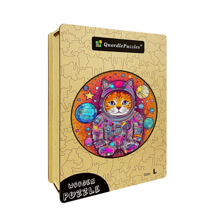 Lustiges Astronauten-Katze-Holzpuzzle