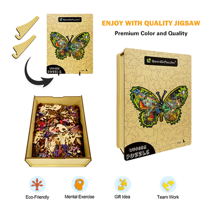 auf das Holzpuzzle „Butterfly Meadow“.