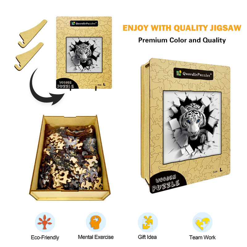 3D weißer tiger ausbruch holzpuzzle