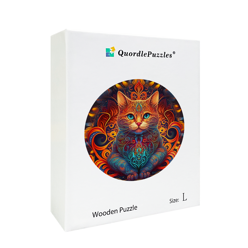 Mandala-Katze - Herr des Feuers Holzpuzzle