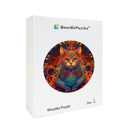 Mandala-Katze - Herr des Feuers Holzpuzzle