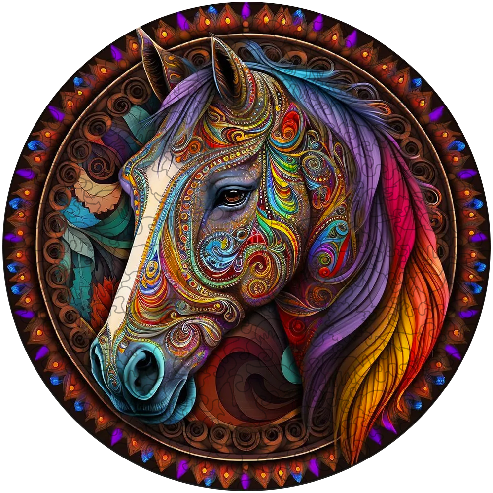 Mandala-Pferd-Holzpuzzle