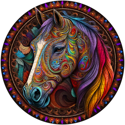Mandala-Pferd-Holzpuzzle
