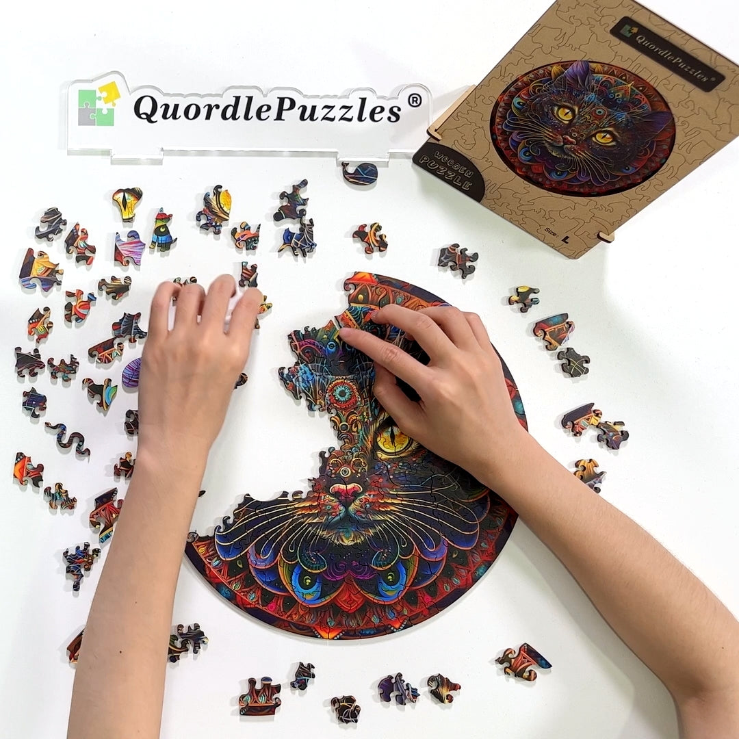Mandala-Katze-Holzpuzzle