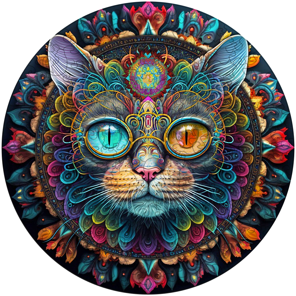 Magisches Katzenmandala Holzpuzzle