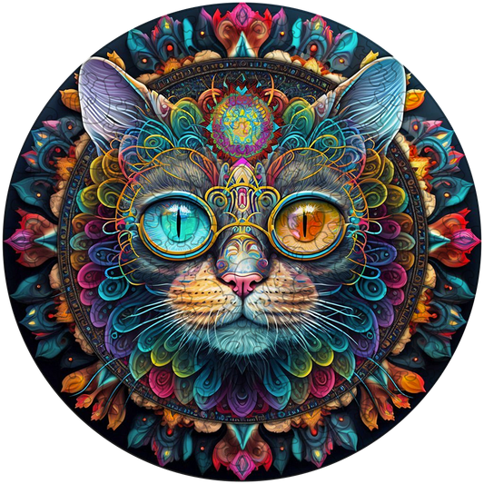 Magisches Katzenmandala Holzpuzzle