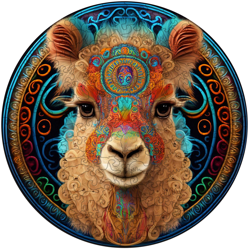 Alpaka-Mandala-Holzpuzzle
