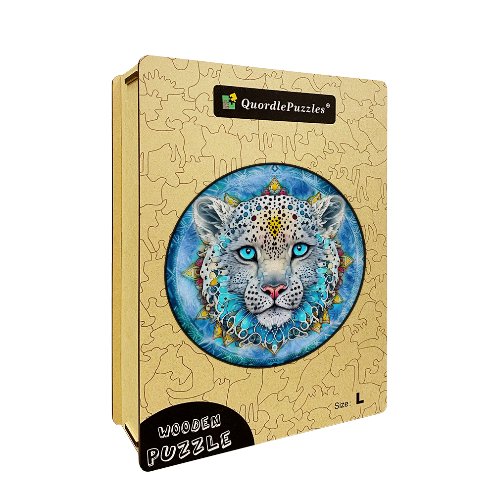 Schneeleoparden-Mandala-Holzpuzzle