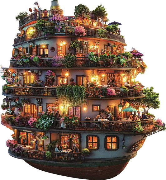 Blumen Gefülltes Schwimmendes Schiff Holz-Puzzle