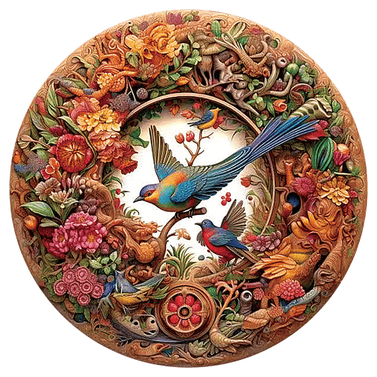 auf das Holzpuzzle „Bird and Bloom“.