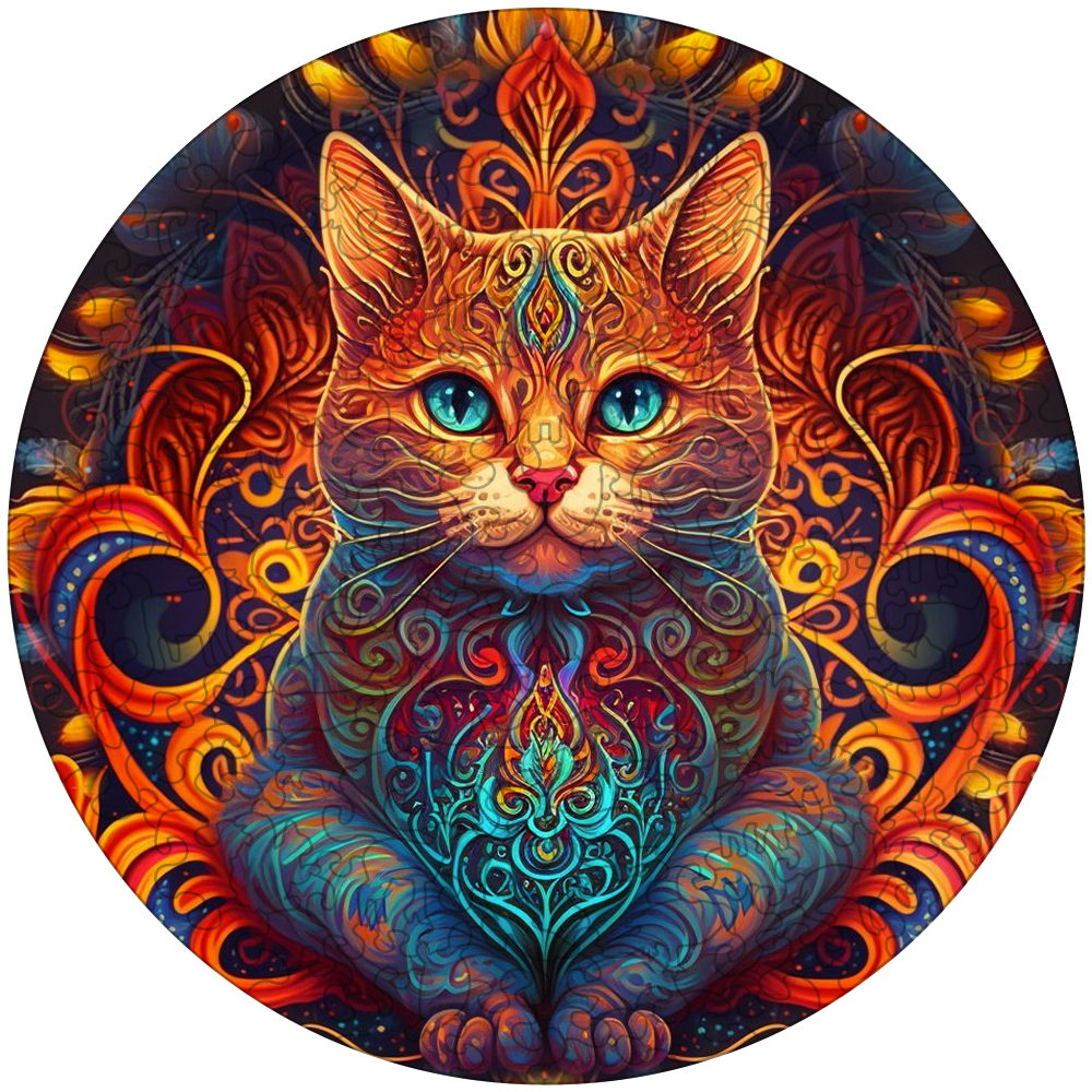 Mandala-Katze - Herr des Feuers Holzpuzzle