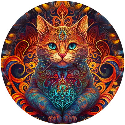 Mandala-Katze - Herr des Feuers Holzpuzzle