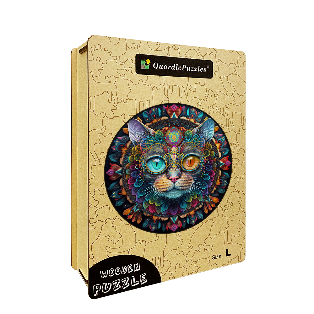 Magisches Katzenmandala Holzpuzzle