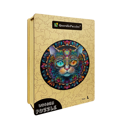 Magisches Katzenmandala Holzpuzzle