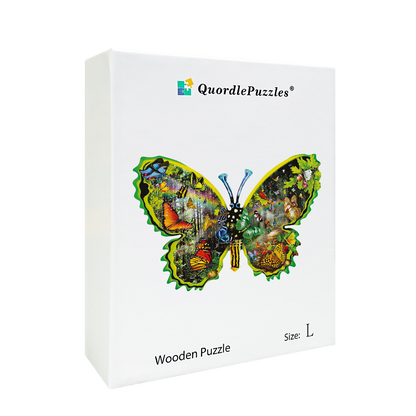 auf das Holzpuzzle „Butterfly Meadow“.