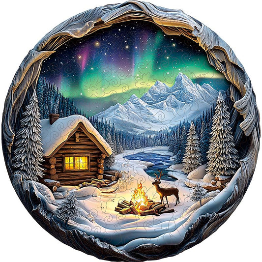 3D Nordlichter Hütte Holzpuzzle
