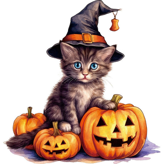 Katzen-Hexenhut, Kürbis, Halloween-Vinylaufkleber