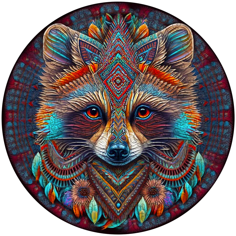Mandala-Waschbär-Holzpuzzle