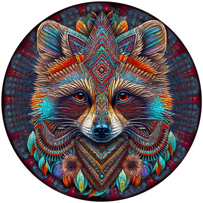 Mandala-Waschbär-Holzpuzzle